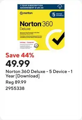 Staples Norton 360 Deluxe - 5 Device - 1 Year [Download] offer
