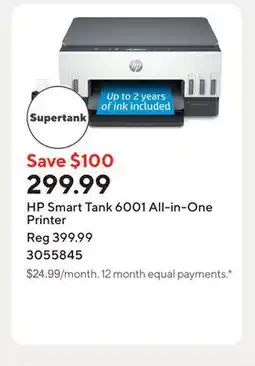 Staples HP Smart Tank 6001 All-in-One Printer offer
