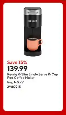 Staples Keurig K-Slim Single Serve K-Cup Pod Coffee Maker offer