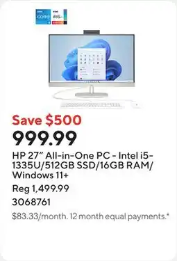Staples HP 27 All-in-One PC - Intel i5-1335U/512GB SSD/16GB RAM/Windows 11+ offer