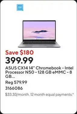 Staples ASUS CX14 14 Chromebook - Intel Processor N50 - 128 GB eMMC - 8 GB RAM - Chrome OS - Misty Grey offer