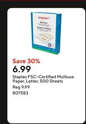 Staples Staples FSC-Certified Multiuse Paper, Letter, 500 Sheets offer