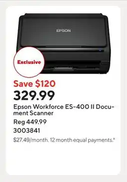 Staples Epson Workforce ES-400 II Document Scanner offer