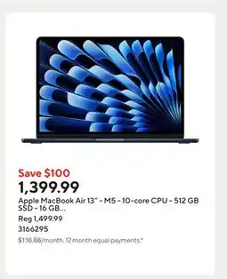 Staples Apple MacBook Air 13 - M5 - 10-core CPU - 512 GB SSD - 16 GB Unified Memory - Midnight offer