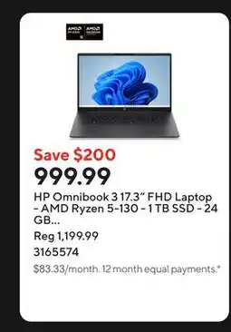 Staples HP Omnibook 3 17.3 FHD Laptop - AMD Ryzen 5-130 - 1 TB SSD - 24 GB RAM - Windows 11 Home offer