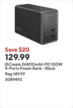 Staples j5Create 26800mAh PD 100W 4-Ports Power Bank - Black offer