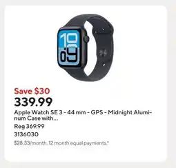 Staples Apple Watch SE 3 - 44 mm - GPS - Midnight Aluminum Case with Midnight Sport Band - M/L offer
