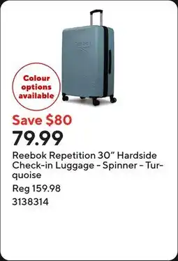 Staples Reebok Repetition 30 Hardside Check-in Luggage - Spinner - Turquoise offer