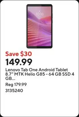 Staples Lenovo Tab One Android Tablet 8.7 MTK Helio G85 - 64 GB SSD 4 GB RAM with Folio Case - Luna Grey offer