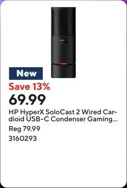 Staples HP HyperX SoloCast 2 Wired Cardioid USB-C Condenser Gaming Microphone - Black offer