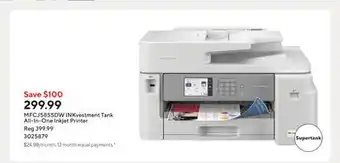 Staples MFCJ5855DW INKvestment Tank All-In-One Inkjet Printer offer