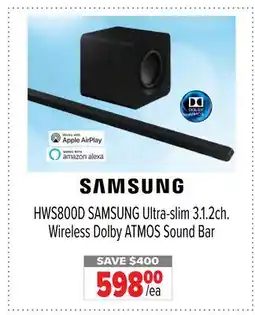 2001 Audio Video HWS800D SAMSUNG Ultra-slim 3.1.2ch. Wireless Dolby ATMOS Sound Bar offer
