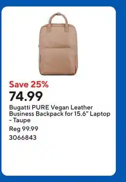 Staples Bugatti PURE Vegan Leather Business Backpack for 15.6 Laptop - Taupe offer