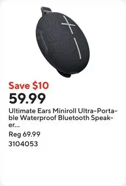 Staples Ultimate Ears Miniroll Ultra-Portable Waterproof Bluetooth Speaker - Gentle Black offer