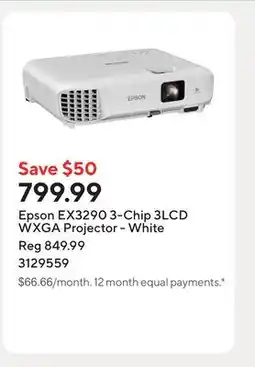 Staples Epson EX3290 3-Chip 3LCD WXGA Projector - White offer
