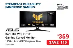 Visions Electronics ASUS 34 Ultra WQHD TUF Gaming Curved Monitor offer