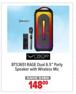 2001 Audio Video BTS3651 RAGE Dual 6.5 Party Speaker with Wireless Mic offer
