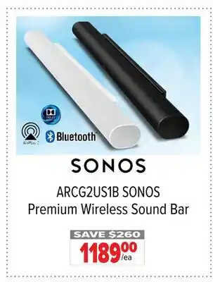 2001 Audio Video ARCG2US1B SONOS Premium Wireless Sound Bar offer