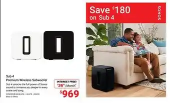 Visions Electronics Sonos Sub 4 Premium Wireless Subwoofer offer