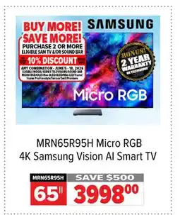 2001 Audio Video MRN65R95H Samsung Micro RGB 4K Samsung Vision AI Smart TV 65 offer