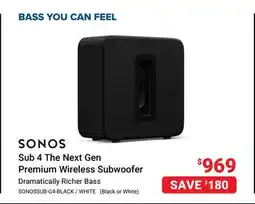 Visions Electronics Sonos Sub 4 The Next Gen Premium Wireless Subwoofer offer