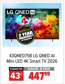 2001 Audio Video 43QNED75B LG QNED AI Mini LED 4K Smart TV 2026, 43 offer