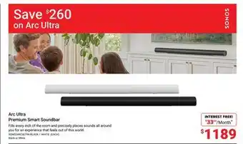 Visions Electronics Sonos Arc Ultra Premium Smart Soundbar offer