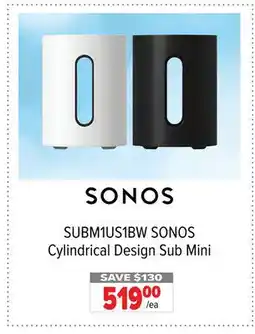 2001 Audio Video SUBM1US1BW SONOS Cylindrical Design Sub Mini offer