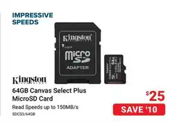 Visions Electronics Kingston 64GB Canvas Select Plus MicroSD Card offer