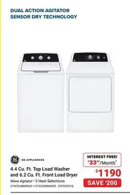 Visions Electronics GE Appliances 4.4 Cu. Ft. Top Load Washer and 6.2 Cu. Ft. Front Load Dryer offer
