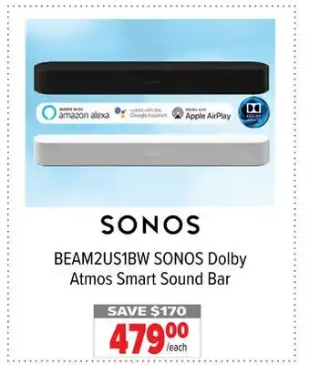 2001 Audio Video BEAM2US1BW SONOS Dolby Atmos Smart Sound Bar offer