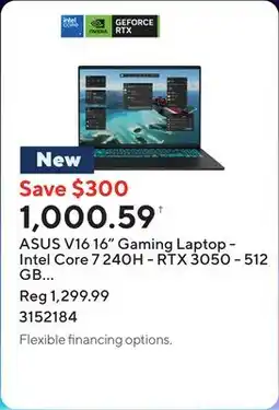 Staples ASUS V16 16 Gaming Laptop - Intel Core 7 240H - RTX 3050 - 512 GB SSD - 16 GB RAM - Windows 11 Home offer
