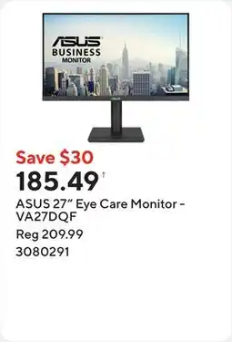 Staples ASUS 27 Eye Care Monitor - VA27DQF offer