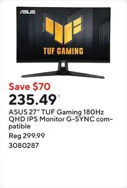 Staples ASUS 27 TUF Gaming 180Hz QHD IPS Monitor G-SYNC compatible offer