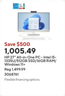 Staples HP 27 All-in-One PC - Intel i5-1335U/512GB SSD/16GB RAM/Windows 11+ offer