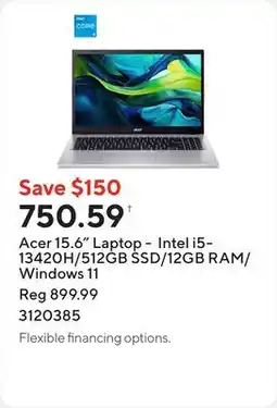 Staples Acer 15.6 Laptop - Intel i5-13420H/512GB SSD/12GB RAM/Windows 11 offer