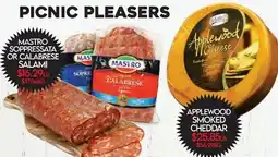 Fiesta Farms MASTRO SOPPRESSATA OR CALABRESE SALAMI, APPLEWOOD SMOKED CHEDDAR offer