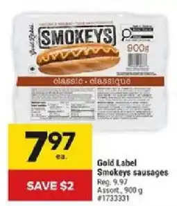 Giant Tiger Gold Label Smokeys sausages offer