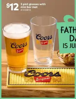 Giant Tiger 2 pint glasses with mini bar mat offer