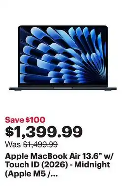 Best Buy Apple MacBook Air 13.6 w/ Touch ID (2026) - Midnight (Apple M5 / 16GB RAM / 512GB SSD) - English offer