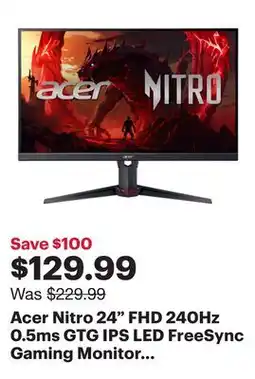 Best Buy Acer Nitro 24 FHD 240Hz 0.5ms GTG IPS LED FreeSync Gaming Monitor (XV240Y W3BIIPR) - Black offer
