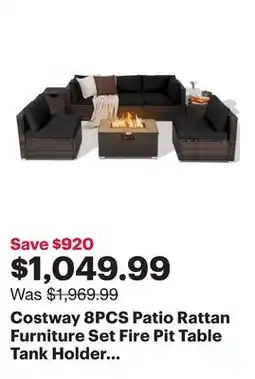 Best Buy Costway 8PCS Patio Rattan Furniture Set Fire Pit Table Tank Holder Cover Deck offer