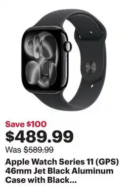 Best Buy Apple Watch Series 11 (GPS) 46mm Jet Black Aluminum Case with Black Sport Band - Medium/Large offer