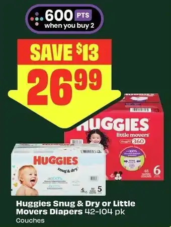 FreshCo Huggies Snug & Dry or Little Movers Diapers offer