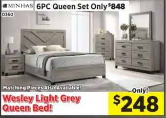 Surplus Furniture Wesley Light Grey Oak Queen Bed offer