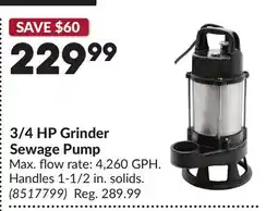 Princess Auto 3/4 HP Grinder Sewage Pump offer