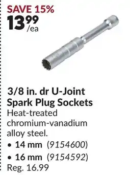 Princess Auto 3/8 in. dr U-Joint Spark Plug Sockets offer