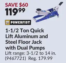 Princess Auto 1-1/2 Ton Quick Lift Aluminum and Steel Floor Jack with Dual Pumps offer
