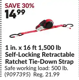 Princess Auto 1 in. x 16 ft 1,500 lb Self-Locking Retractable Ratchet Tie-Down Strap offer