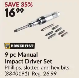 Princess Auto 9 pc Manual Impact Driver Set offer